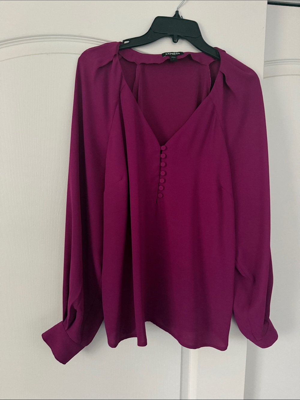 Express Deep Fuchsia Button-Front V-Neck Blouse
